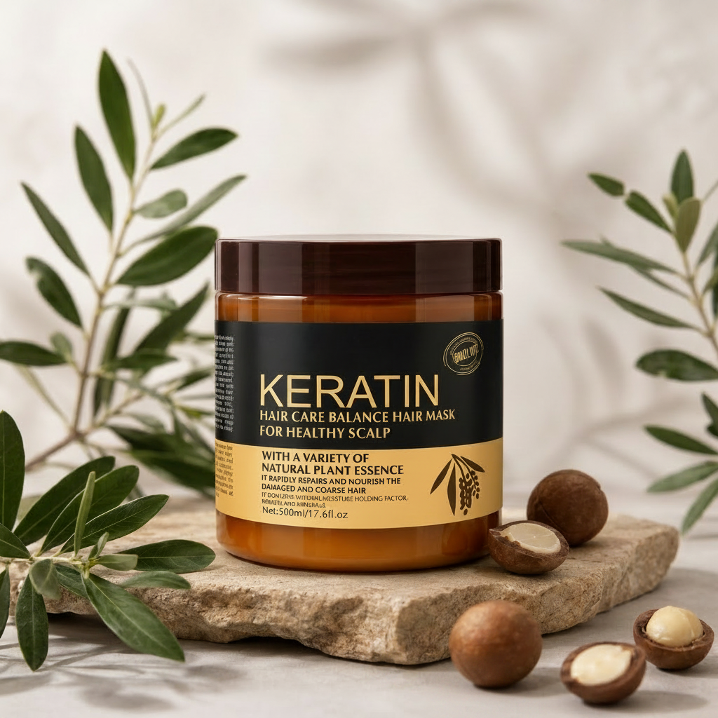 Keratin hair mask jar for healthy scalp